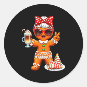 Sticker Rond Joli gâteau de Noël au gingembre buvant du café Ar