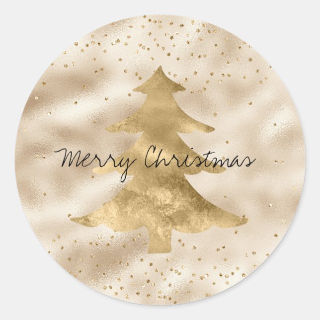Sticker Rond Joli Glam Gold Sparkle Dots Arbre de Noël (Devant)