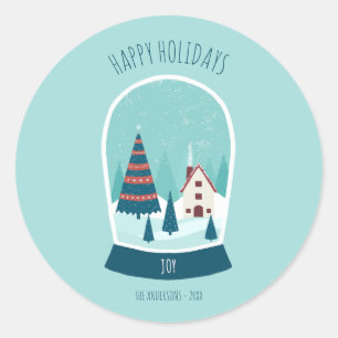 Sticker Rond Joli globe de neige Joyeuses Fêtes
