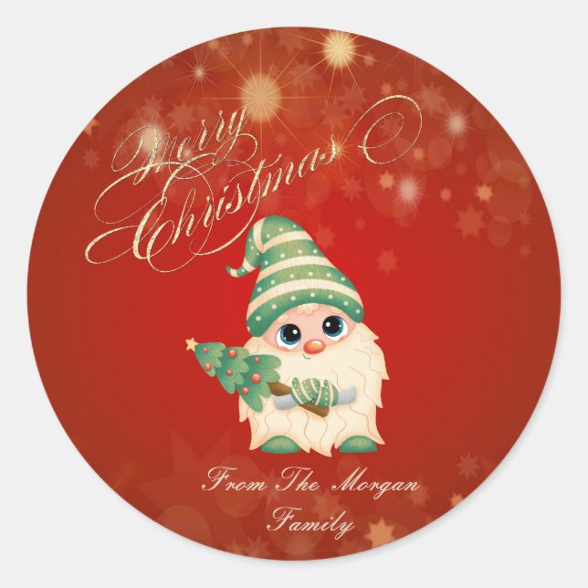 Sticker Rond Joli gnome sapin rouge Noël (Devant)