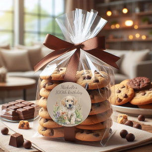 Sticker Rond Joli Golden Retriever Chiot 100e anniversaire