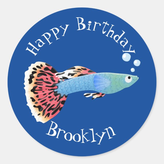 Sticker Rond Joli goppy tropical de poisson dessin animé classi (Devant)