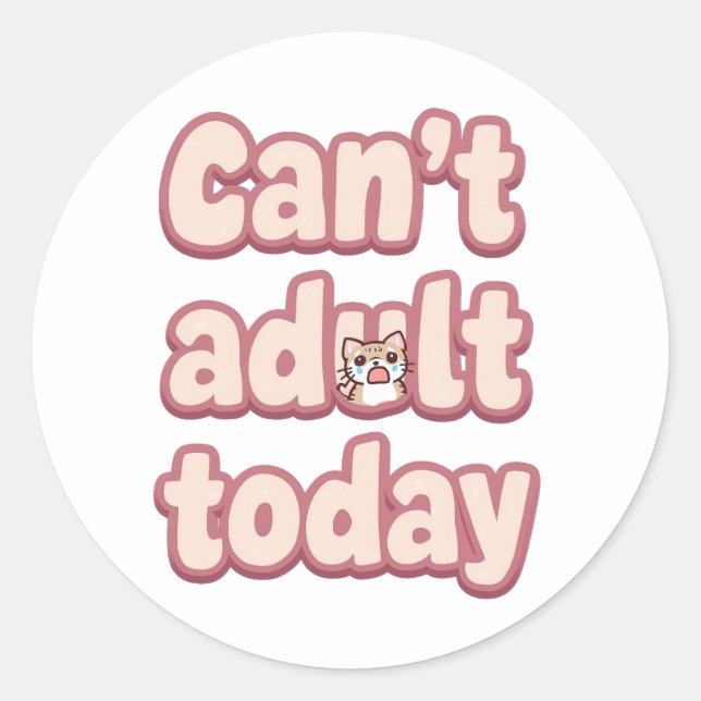 Sticker Rond Joli Graphique Rose avec Chat qui Regarde (Devant)