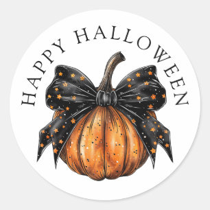 Sticker Rond Joli Halloween Citrouille Black Star Bow