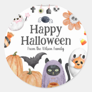 Sticker Rond Joli Halloween de style aquarelle
