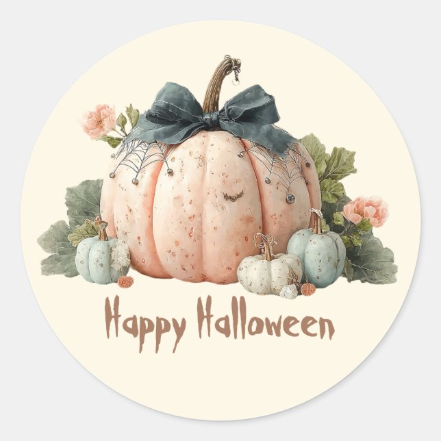 Sticker Rond Joli Halloween du Citrouille du mignon Pastel (Devant)