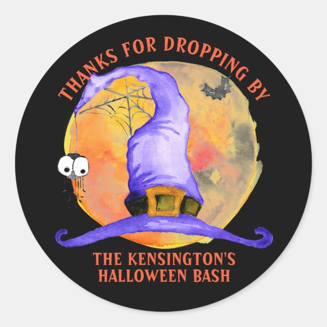 Sticker Rond Joli Halloween sorcière Casquette araignée d'aquar (Devant)