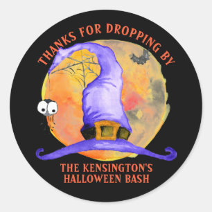 Sticker Rond Joli Halloween sorcière Casquette araignée d'aquar