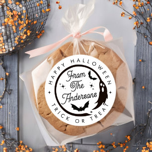 Sticker Rond Joli Halloween Trick ou Treat Ghost Bats