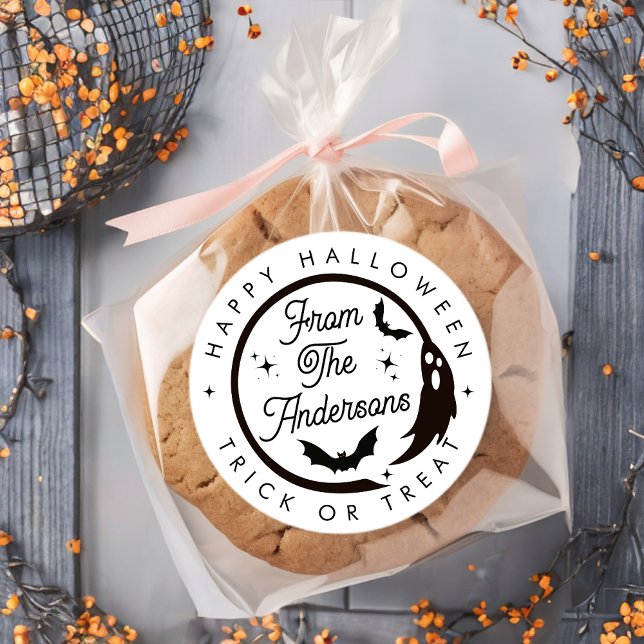 Sticker Rond Joli Halloween Trick ou Treat Ghost Bats (Créateur téléchargé)