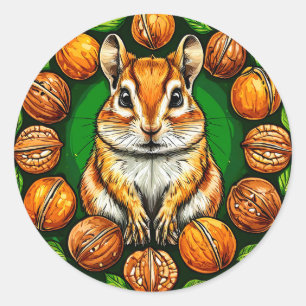 Sticker Rond Joli Hamster avec Noix Cadeau Amusant et Confortab