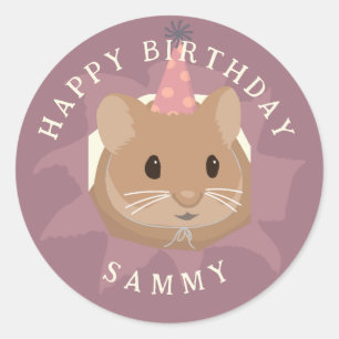 Sticker Rond Joli hamster d'anniversaire aux tons feutrés