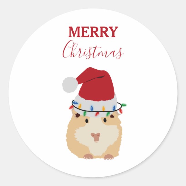 Sticker Rond Joli Hamster de Noël Funny Animal Santa Hat (Devant)