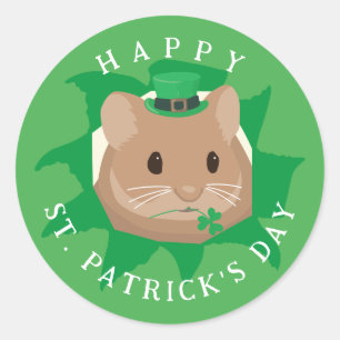 Sticker Rond Joli hamster jour de la Saint-Patrick regardant à