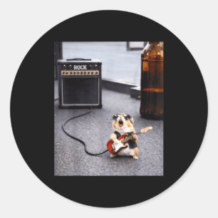 Sticker Rond Joli hamster rockstar guitare drôle punk rock'n ro