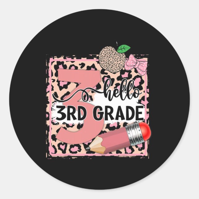 Sticker Rond Joli Hello 3e année Léopard Rose Retour à l'école  (Devant)
