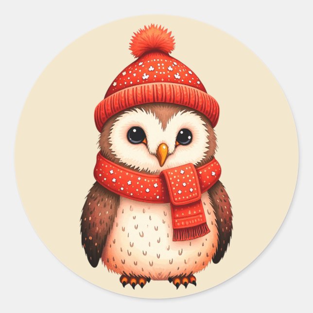 Sticker Rond Joli hibou de Noël (Devant)