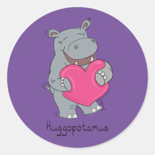 Sticker Rond Joli Hippo Hugs Caricature d'animal mignon