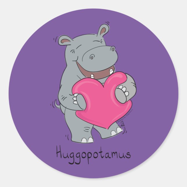Sticker Rond Joli Hippo Hugs Caricature d'animal mignon (Devant)
