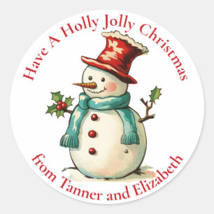 Sticker Rond Joli Holly Jolly Snowman Noël personnalisé