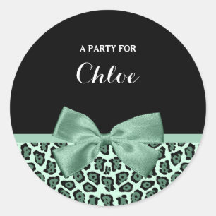 Sticker Rond Joli Jaguar vert Imprimer fille Jade Bow et nom