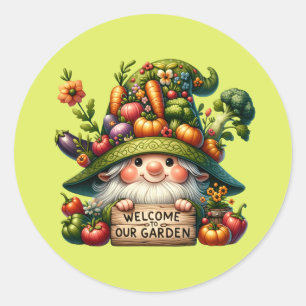 Sticker Rond Joli jardin d'accueil gnome