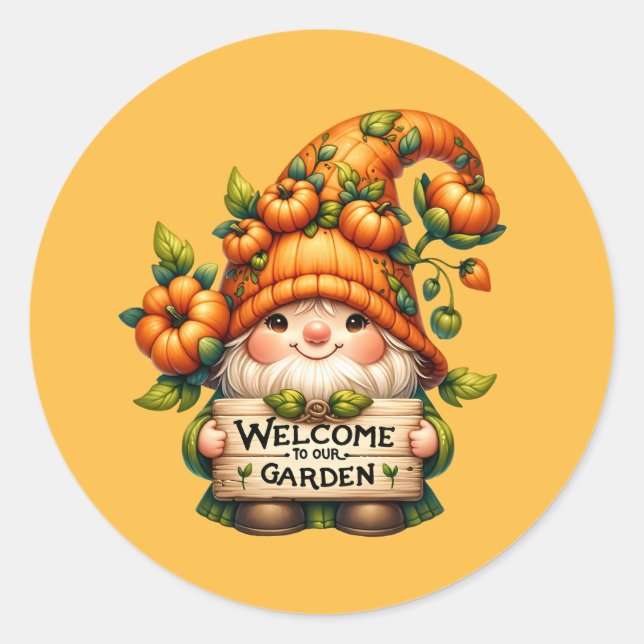 Sticker Rond Joli jardin d'accueil gnome (Devant)