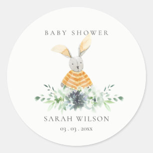 Sticker Rond Joli Jardin de Bunny Jaune Baby shower de feuillag
