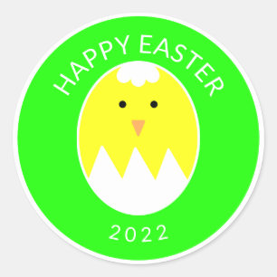 Sticker Rond Joli Joli Joyeux Jour de Pâques Cracké oeuf poussi