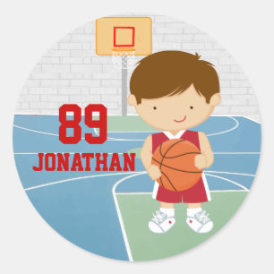 Sticker Rond Joli joueur de basketball maillot de basket rouge