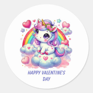 Sticker Rond Joli Joyeux Saint Valentin licorne