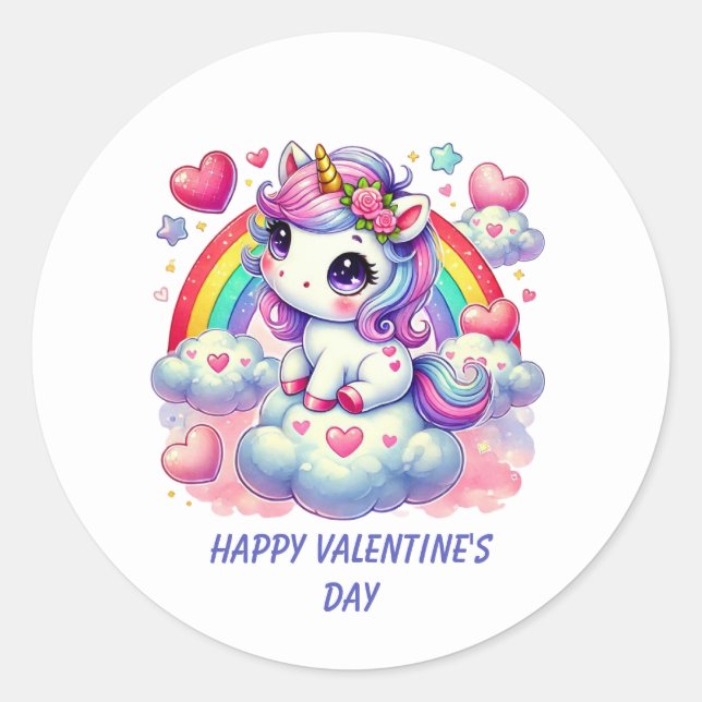 Sticker Rond Joli Joyeux Saint Valentin licorne  (Devant)