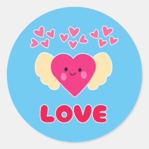 Sticker Rond Joli Kawaii Love Heart Ange St Valentin Heureux