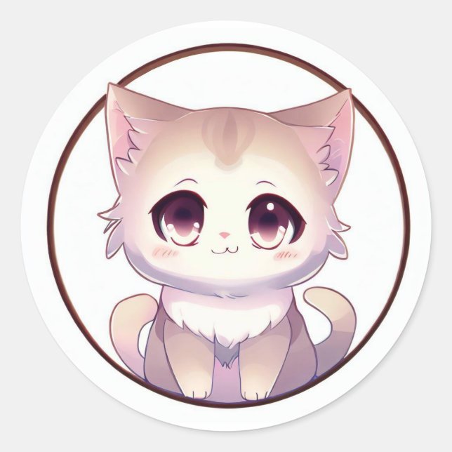 Sticker Rond Joli Kitty d'anime (Devant)