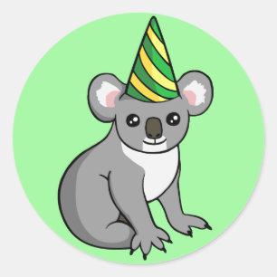 Sticker Rond Joli Koala anniversaire en Casquette de partie Des