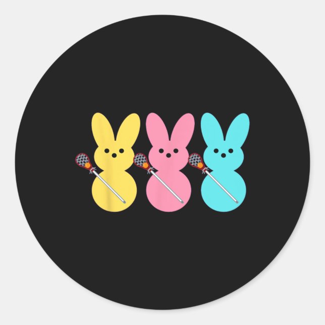 Sticker Rond Joli Lacrosse Joueur Bunny Enfants Garçons Pâques  (Devant)