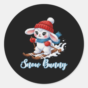 Sticker Rond Joli lapin de neige amateur de ski hiver ski de pi