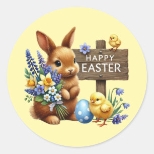 Sticker Rond Joli lapin de Pâques