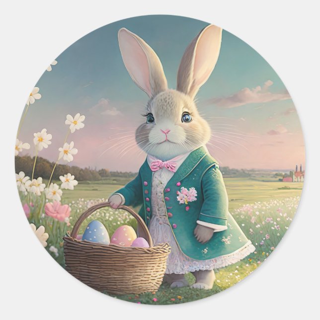 Sticker Rond Joli lapin de Pâques  (Devant)