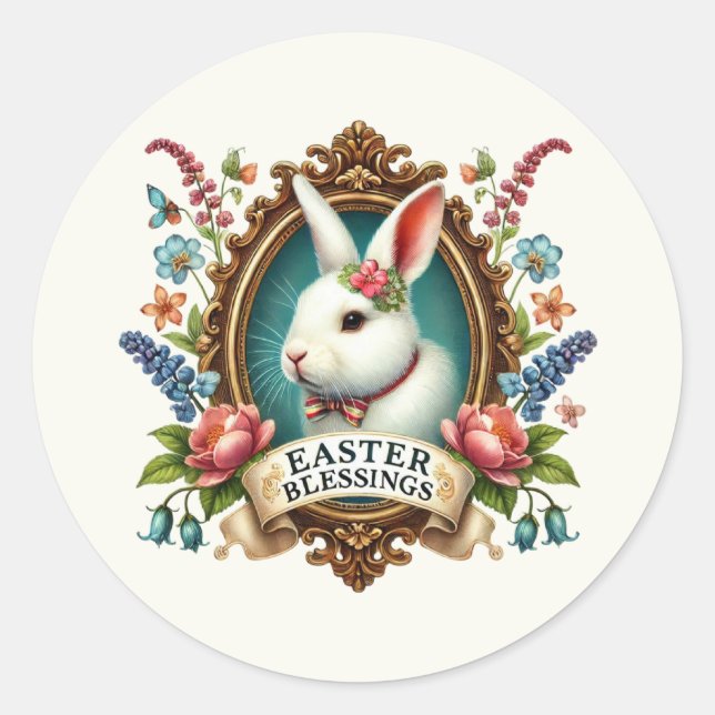 Sticker Rond Joli lapin de Pâques aux bénédictions  (Devant)