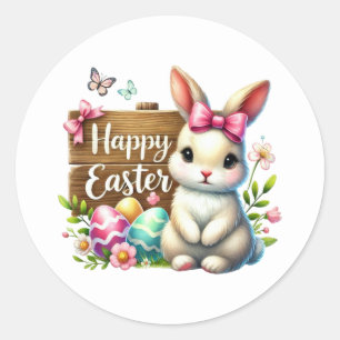 Sticker Rond Joli lapin de Pâques heureux