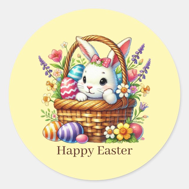 Sticker Rond Joli lapin de Pâques heureux (Devant)