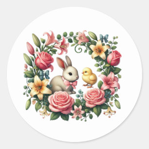Sticker Rond Joli lapin de Pâques vacances poussin