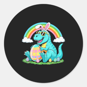 Sticker Rond Joli Lapin Dinosaure Oeuf Joyeux Pâques T Rex Garç