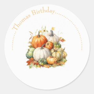 Sticker Rond Joli lapin et citrouille automne Anniversaire