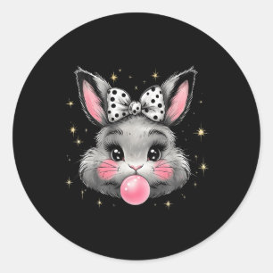Sticker Rond Joli lapin Face Coquette Bow Jour de Pâques Gir