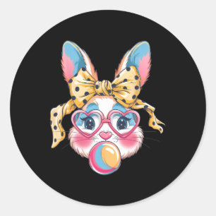 Sticker Rond Joli lapin lapin Face Tie Dye Gles Girl Happy Eas