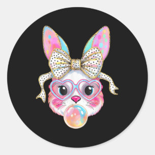 Sticker Rond Joli lapin lapin Face Tie Dye Gles Girl Happy Eas