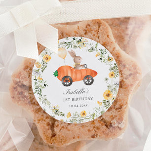 Sticker Rond Joli lapin lapin Fleur sauvage Anniversaire de Pâ