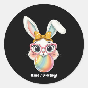 Sticker Rond Joli lapin lapin soufflant de la bulle gomme de Pâ